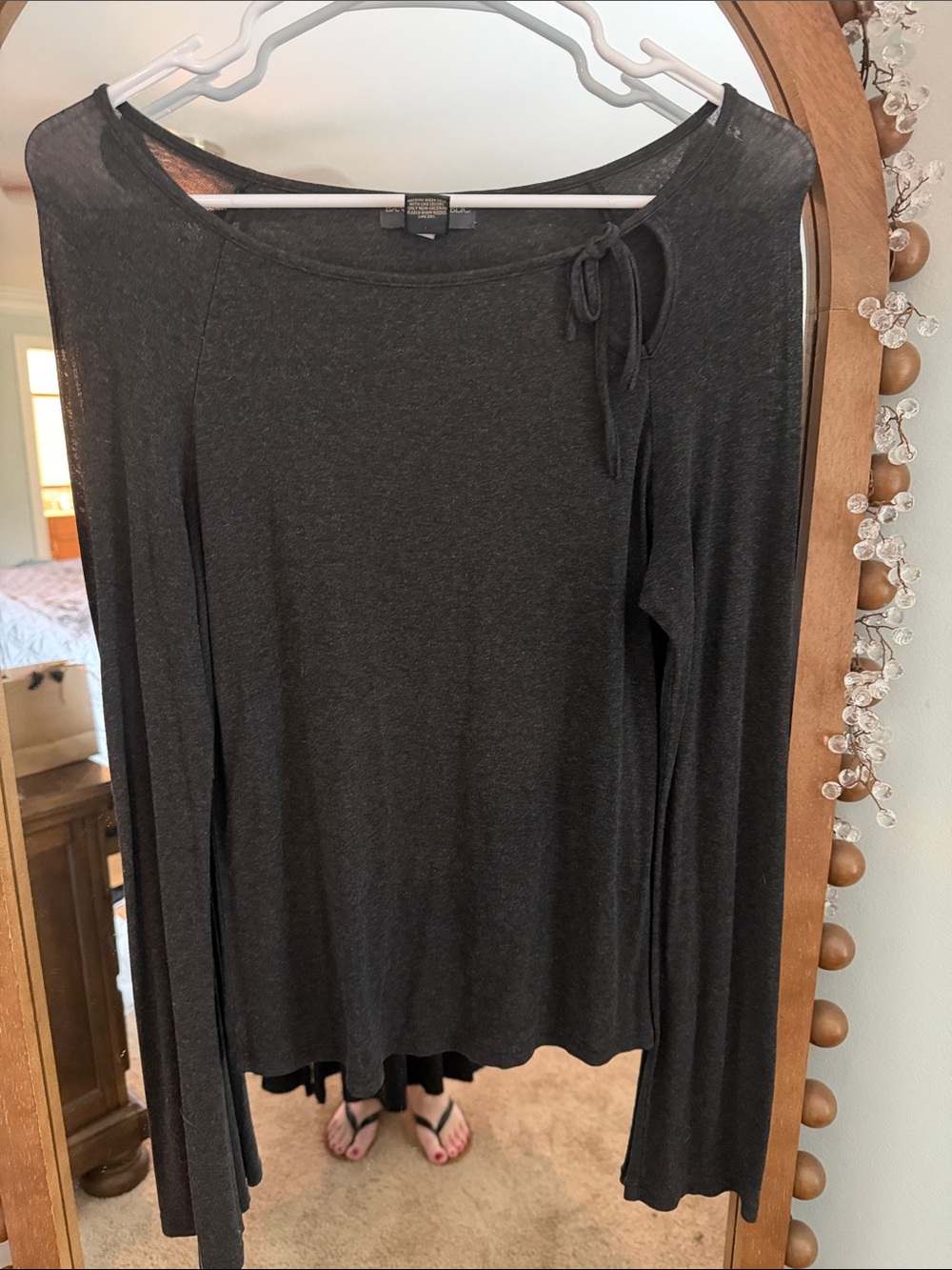 Banana Republic Charcoal Tie-Shoulder Long Sleeve Tee
